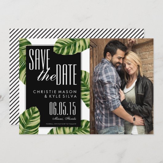 トロピカルパームツリービーチ結婚式日付を保存 セーブザデート (正面/裏面)