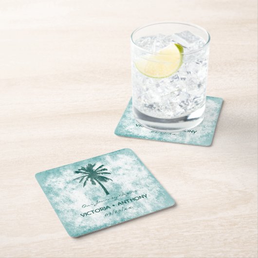 トロピカルパームツリービーチ結婚式 スクエアペーパーコースター (インサイチュ)