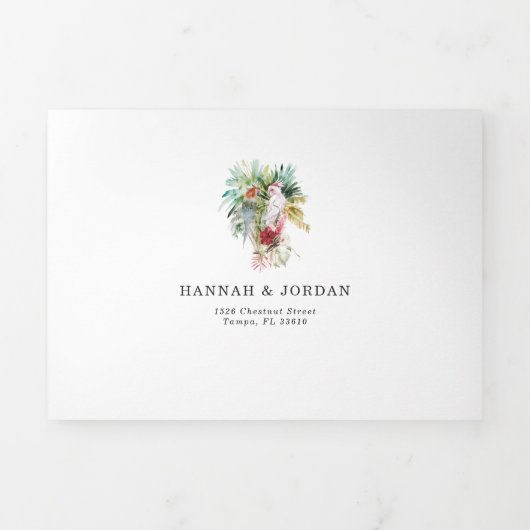 トロピカルパームツリービーチ結婚式 三つ折り招待状 (カバー)