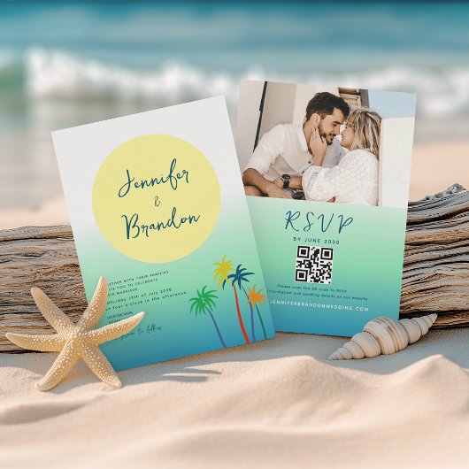 トロピカルパームツリービーチ結婚式 招待状