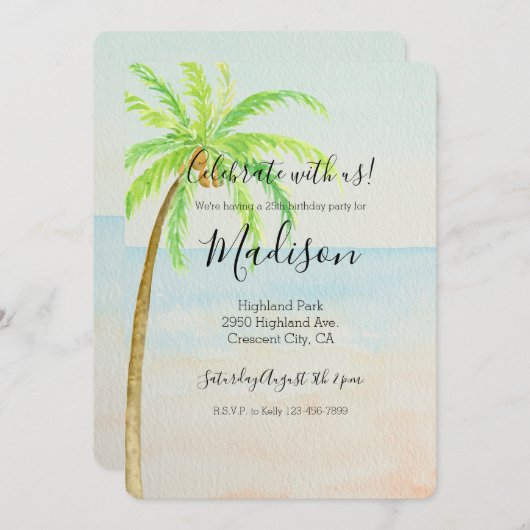 トロピカルパームツリービーチ 招待状 (正面/裏面)