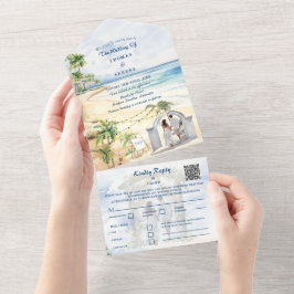 トロピカルパームツリービーチQRコードオーシャンロケーション オールインワン招待状