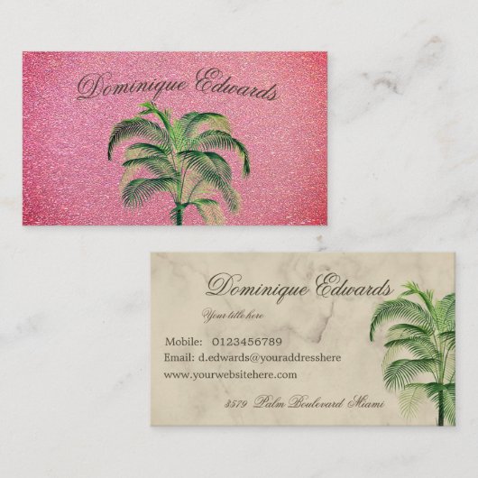 トロピカルパームツリーピンクマイアミマーブルプロフェッショナル 名刺 (正面/裏面)