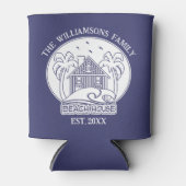 トロピカルパームツリーファミリーネームビーチハウスブルー 缶クーラー (正面)