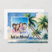 トロピカルパームツリーファミリー引っ越しましたムービング 案内ポストカード (正面/裏面)
