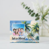 トロピカルパームツリーファミリー引っ越しましたムービング 案内ポストカード (スタンド正面)