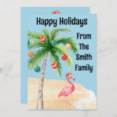 トロピカルパームツリーフラミンゴホリデーパーティー シーズンカード (正面/裏面)