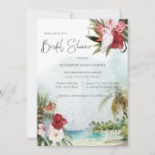 トロピカルパームツリーフローラビーチブライダルシャワー 招待状 (正面)