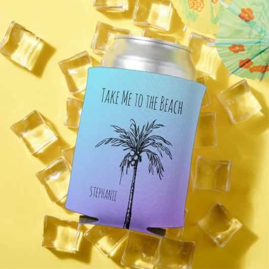 トロピカルパームツリーブラックブルーパープルスカイカスタム 缶クーラー (インサイチュ 夏)