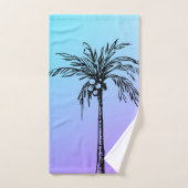 トロピカルパームツリーブラックブルーパープルスカイ バスタオルセット (ハンドタオル)