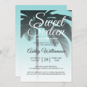 トロピカルパームツリーブルースウィート16 16誕生日 招待状 (正面/裏面)