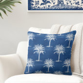 トロピカルパームツリーブルーホワイトパターン装飾用クッション クッション