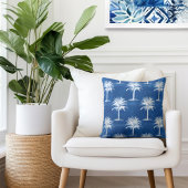 トロピカルパームツリーブルーホワイトパターン装飾用クッション クッション