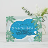 トロピカルパームツリープールパーティー大人誕生日 招待状 (スタンド正面)