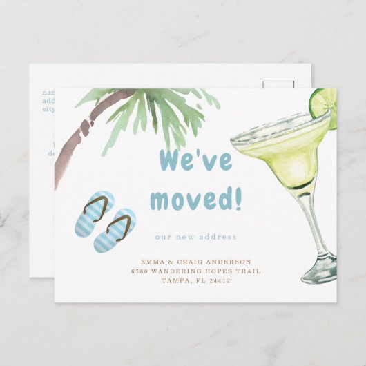 トロピカルパームツリーマルガリタホワイト引っ越しました ポストカード (正面/裏面)