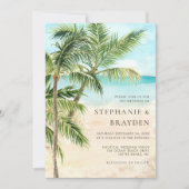 トロピカルパームツリーモダンビーチ結婚式 招待状 (正面)