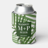 トロピカルパームツリーモノグラムのウェディングアルバム 缶クーラー (缶正面)