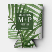 トロピカルパームツリーモノグラムのウェディングアルバム 缶クーラー (正面)