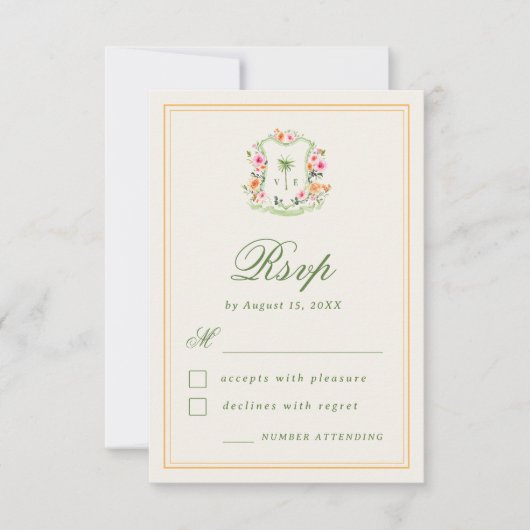 トロピカルパームツリーモノグラムサマービーチ結婚式 出欠カード (正面)