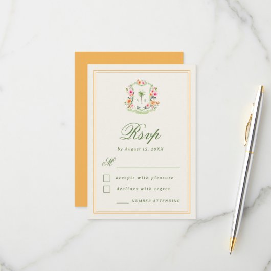 トロピカルパームツリーモノグラムサマービーチ結婚式 出欠カード (正面/裏面インサイチュ)