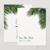 トロピカルパームツリーリーフウェディングセーブザデート 案内ポストカード (正面/裏面)