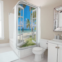 トロピカルパームツリー海ビーチシャワーカーテン