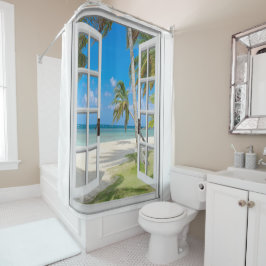 トロピカルパームツリー海ビーチシャワーカーテン シャワーカーテン