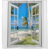 トロピカルパームツリー海ビーチシャワーカーテン シャワーカーテン (正面)