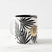 トロピカルパームツリー白黒金ゴールドモノグラム ツートーンマグカップ (正面左)