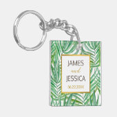 トロピカルパームツリー結婚式の引き出物アクリルスクエア キーホルダー (正面左)