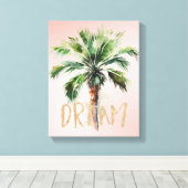 トロピカルパームツリー金ゴールドグリッタードリーム キャンバスプリント (インサイチュ (ウッドフロア))