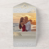 トロピカルパームツリー金ゴールドビーチ結婚式 オールインワン招待状 (外側)