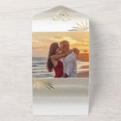 トロピカルパームツリー金ゴールドビーチ結婚式 オールインワン招待状 (外側)