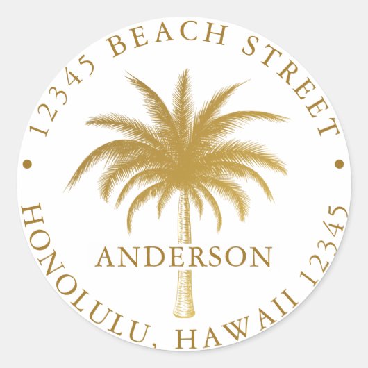 トロピカルパームツリー金ゴールド差出人住所 ラウンドシール (正面)