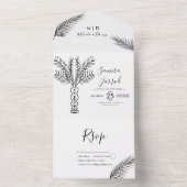 トロピカルパームツリー アブストラクト 手描き ウェディング オールインワン招待状 (内側)