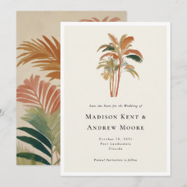 トロピカルパームツリー ウォーターカラーパステル ボホウェディング セーブザデート