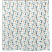 トロピカルパームツリー サンシャインイエロー ティール ターコイズ シャワーカーテン (正面)