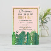 トロピカルパームツリー バナナの葉 ゴールドの花 の女の子 招待状 (スタンド正面)