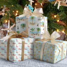 トロピカルパームツリー ビーチ クリスマス ラッピングペーパーシート