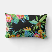 トロピカルパームツリー&フローラウォーターカラーブラック ランバークッション (裏面)