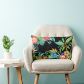 トロピカルパームツリー&フローラウォーターカラーブラック ランバークッション (椅子)