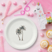 トロピカルパームツリー ラスティック コーストウェディング ペーパープレート (パーティー)