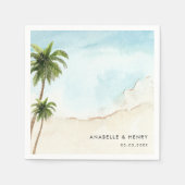 トロピカルパームツリー 砂浜 デスティネーション ウェディング スタンダードカクテルナプキン (正面)