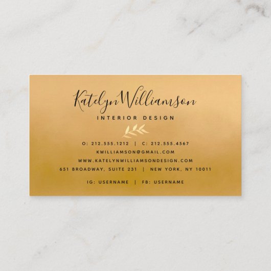 トロピカルパームティール（緑がかった色）金ゴールドエレガントスクリプトタイポグラフィ 名刺 (裏面)