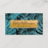 トロピカルパームティール(緑がかった色)金ゴールドエレガントスクリプトタイポグラフィ 名刺 (正面)
