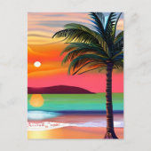 トロピカルパームトレスとサンセットをテーマ ポストカード (正面)