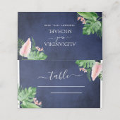 トロピカルパームネイビー結婚ブルー座席表 プレイスカード (外部開封)