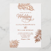 トロピカルパームバラゴールドフォイル結婚フォト 箔招待状 (正面)