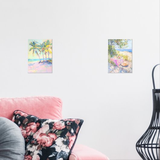 トロピカルパームパステルコースタルウォールアートセット2 (リビング)