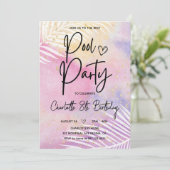 トロピカルパームパステルレインボープールパーティー誕生日 招待状 (スタンド正面)